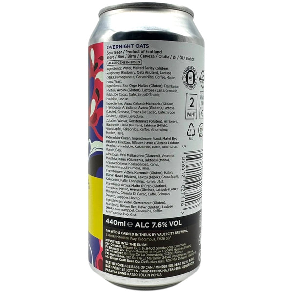 Vault City Overnight Oats: Raspberry, Blueberry, Pomegranate, Chocolate Chips, Maple Syrup & Coffee